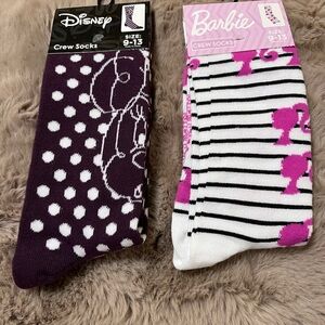 2 pairs Women Novelty Socks, Barbie and Minnie Mouse